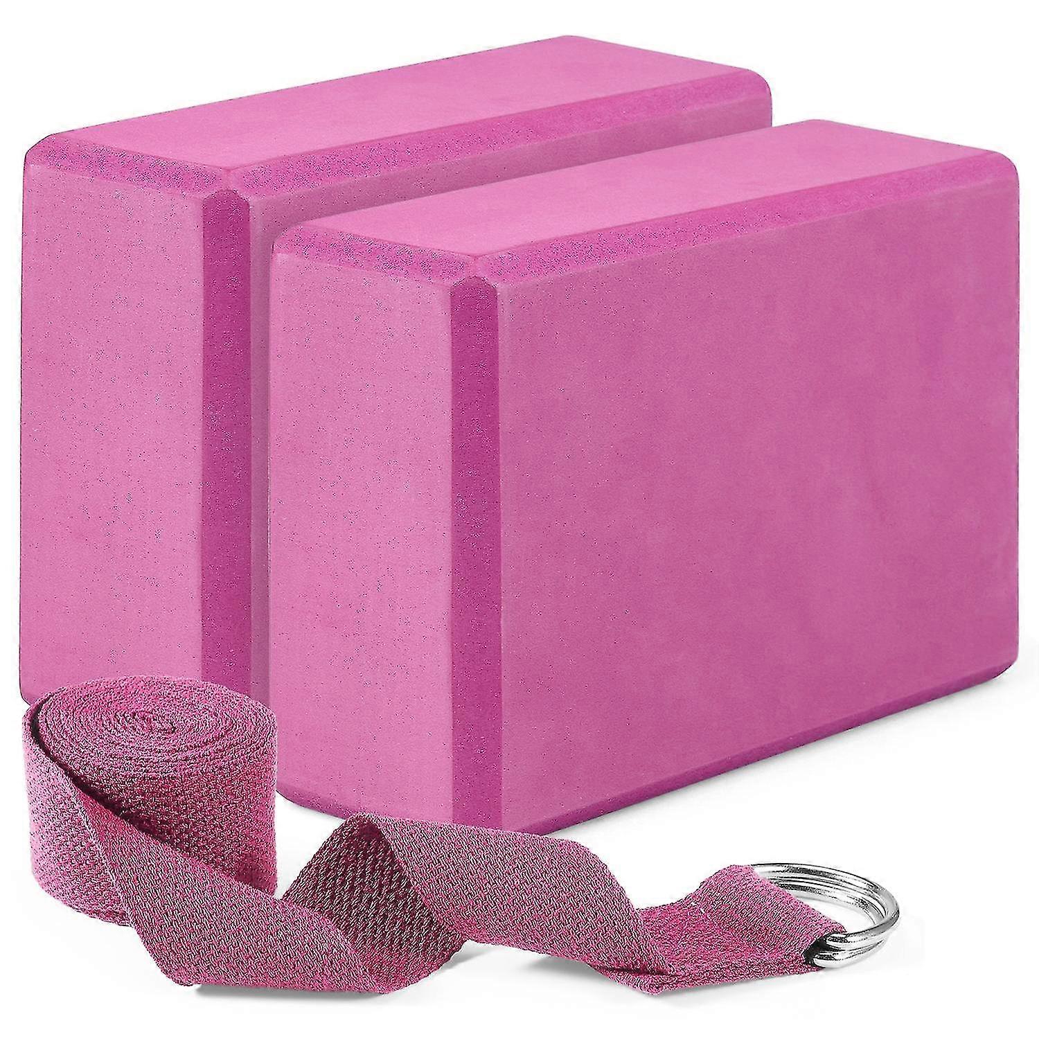 2 Pack Yoga Blocks and Yoga Strap Set Non-Slip EVA Foam Fitness Blocks for Yoga Pilates Fitness Trai