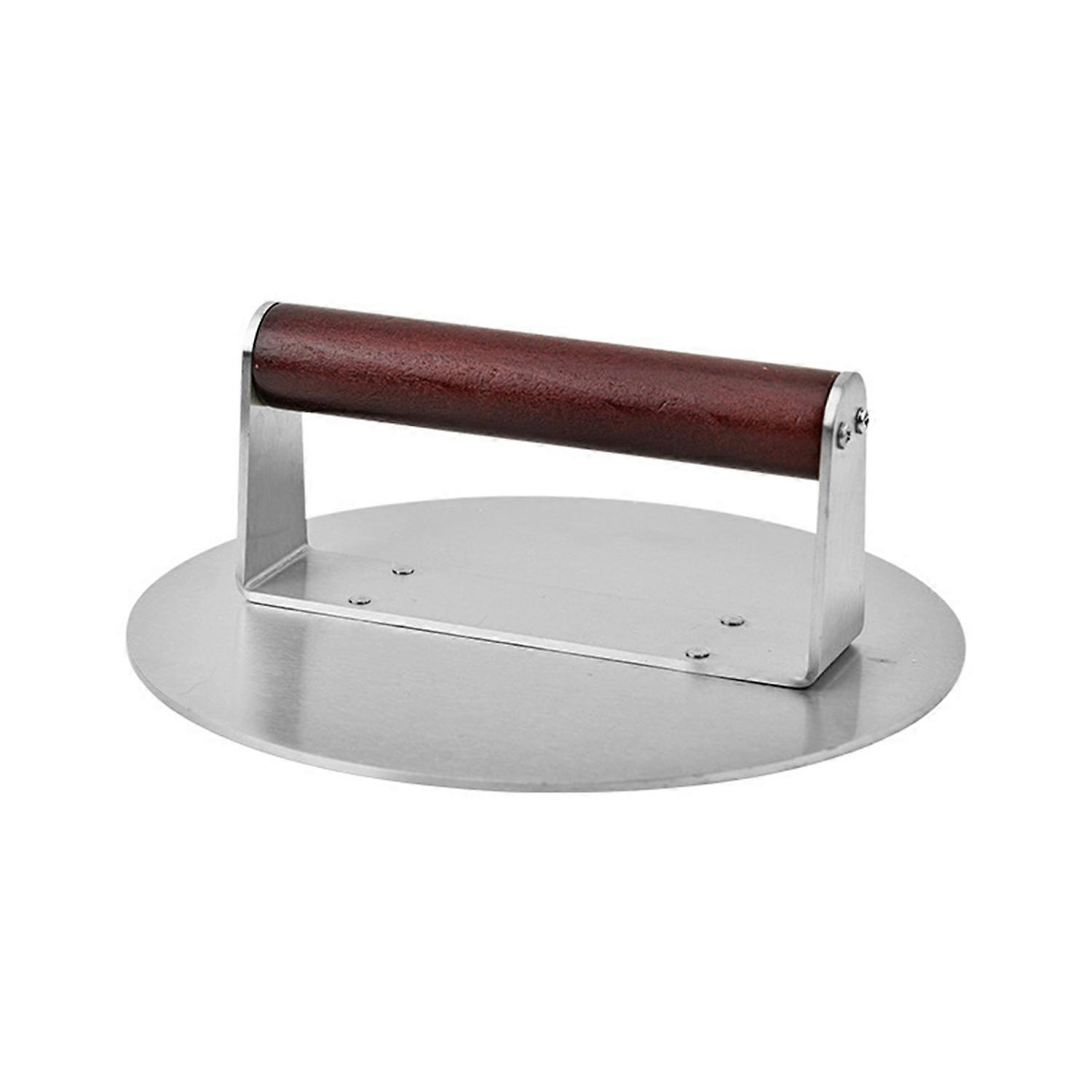 Stainless Steel Burger Press Hamburger Bacon Press Heavy Duty Meat Smasher with Wood Handle Grill
