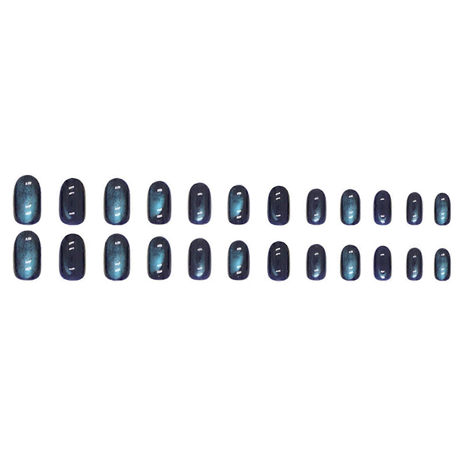 1 Set Women Wearable False Nails with Glue Cat Eye Effect Glossy Gel Fake Nails Rounded Manicure Tips Press-on Nails DIY Nail Art Kit
