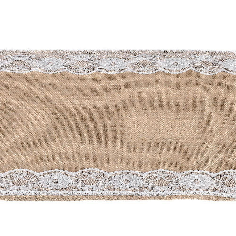 Vintage Burlap Lace Tablecloth Table Runner Rustic Natural Wedding Party Decor White