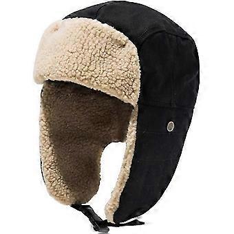 Winter retro ear cotton warmer pilot fluffy hat (black)