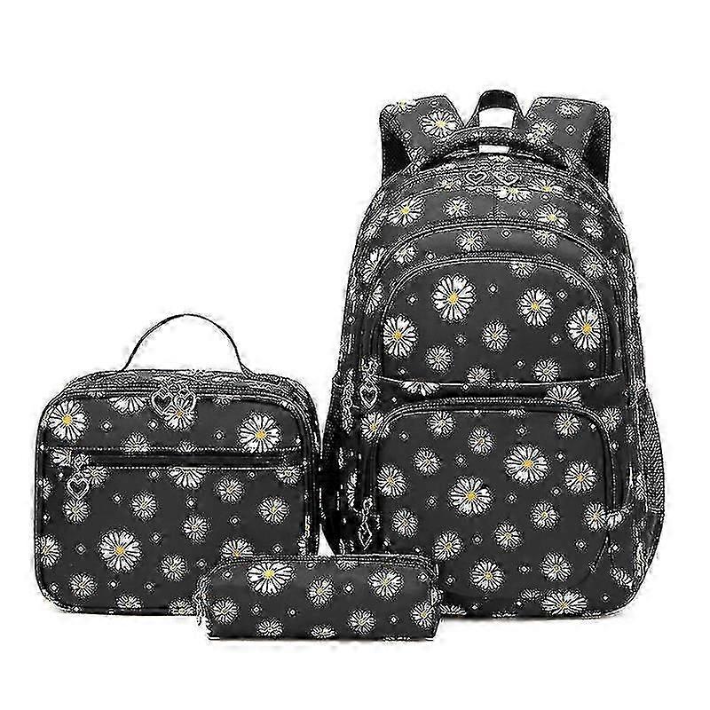 Three Piece Backpack Set With Daisy Print Includes Backpack + Lunch Bag + Pencil Case