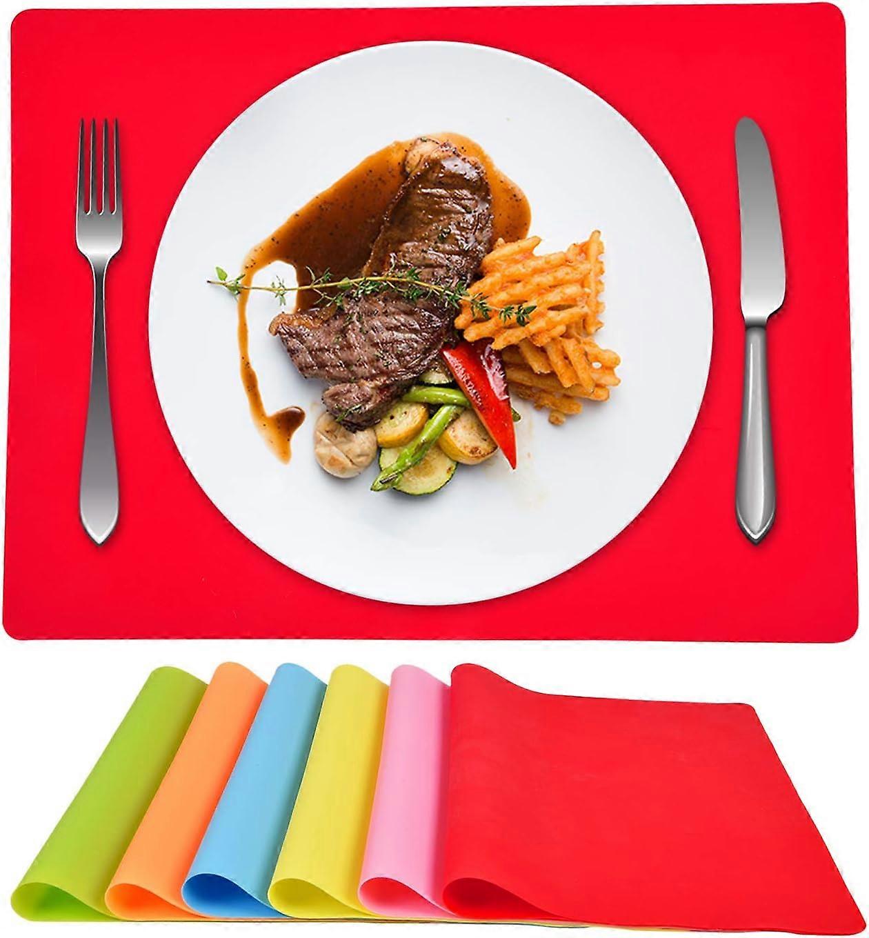 6 Set Silicone Non-Slip Placemats, Heat Resistant Table Mats for Dining Table Use, Easy to Clean, Durable Design