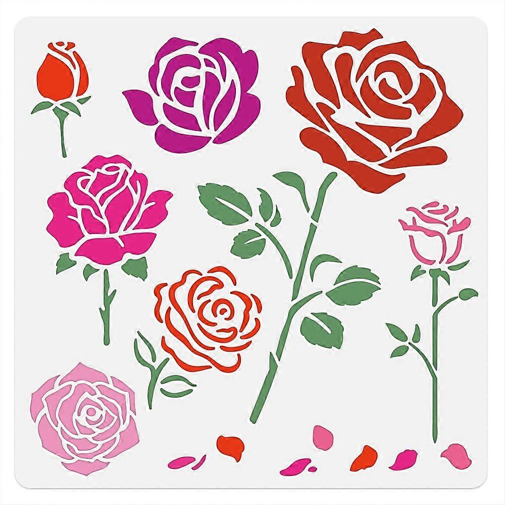 DIYスクラップブックフォトアルバム6月ローズ300x300mmのための1pcペット中空描画絵画ステンシル