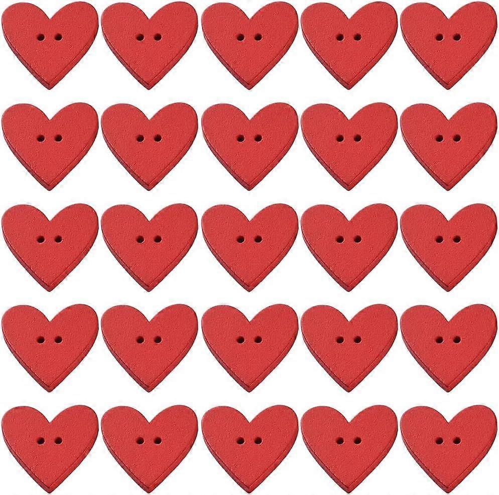 100 Pcs 2 Holes Red Heart Shaped Buttons Flat Natural Wooden Buttons Solid Color Spray Painted Sewing Buttons Bulk for Sewing Making Crafts Scrapbooki