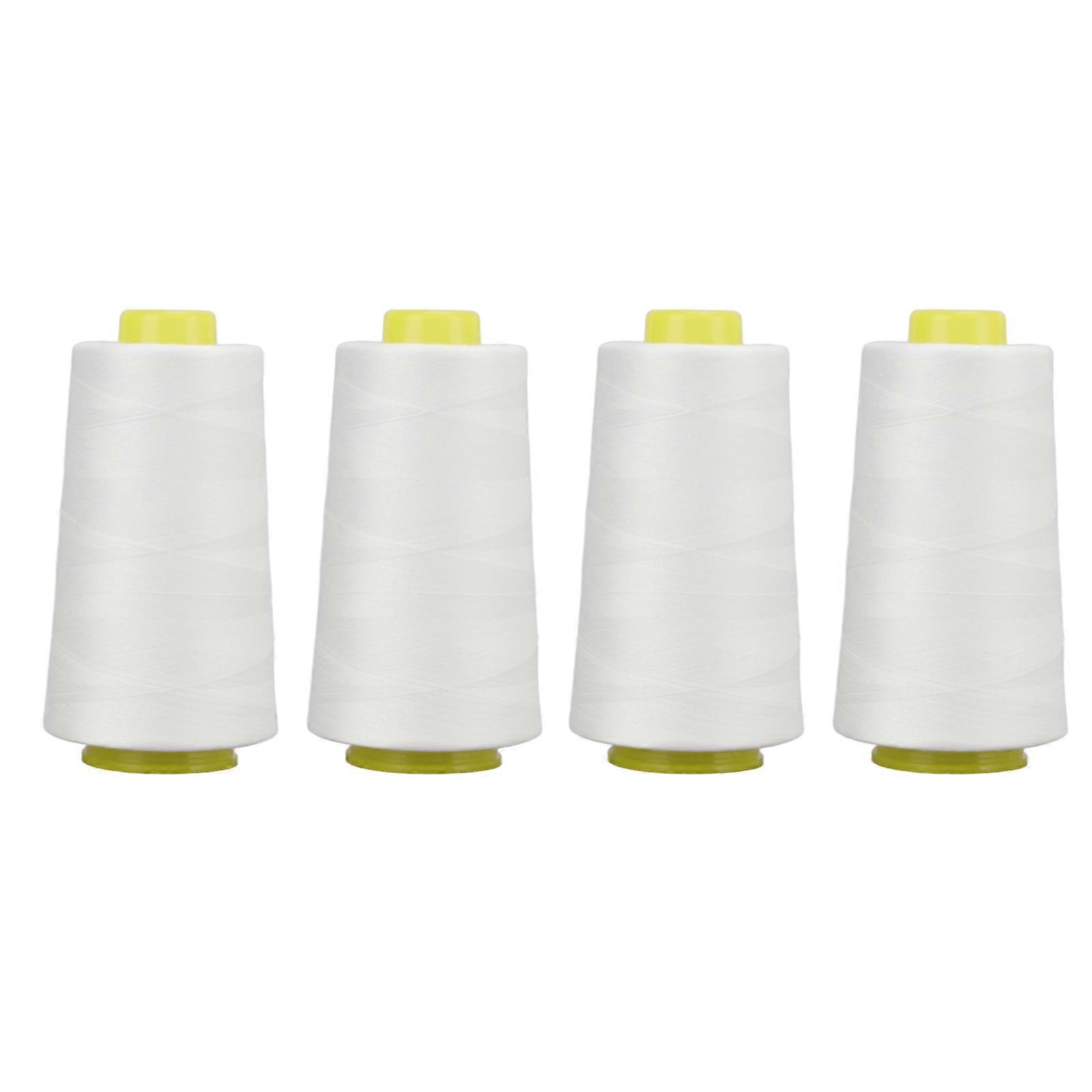 4Pcs Serger Thread White Premium Polyester Sturdy Durable Wear Resistant Widely Used White Thread