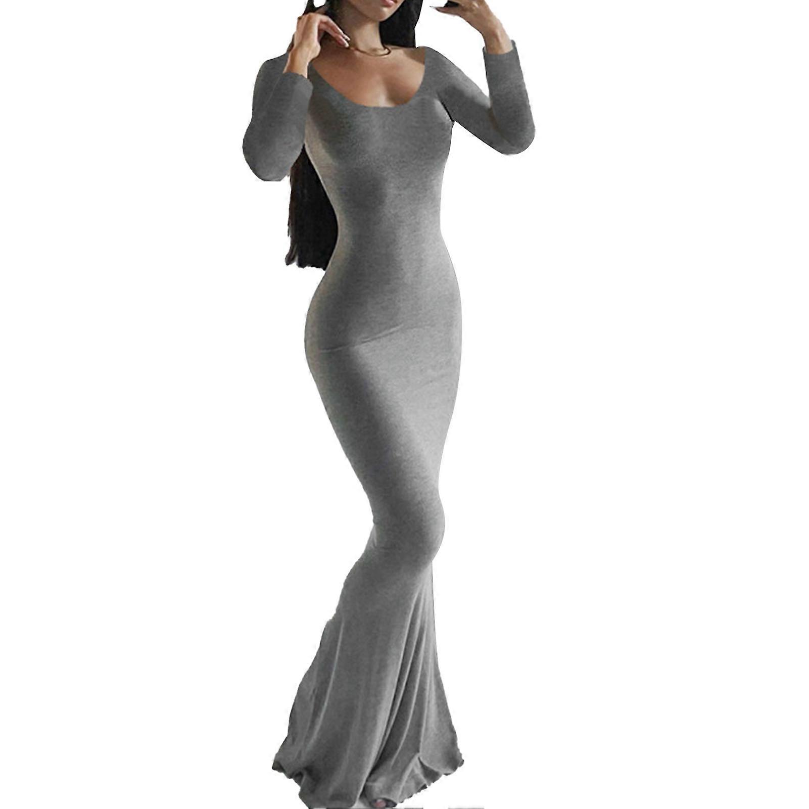 Maxi Tight Dress Round Neck Long Sleeve Slim Elegant Casual Lounge Dress  for Wedding Party Dating | Fruugo UK