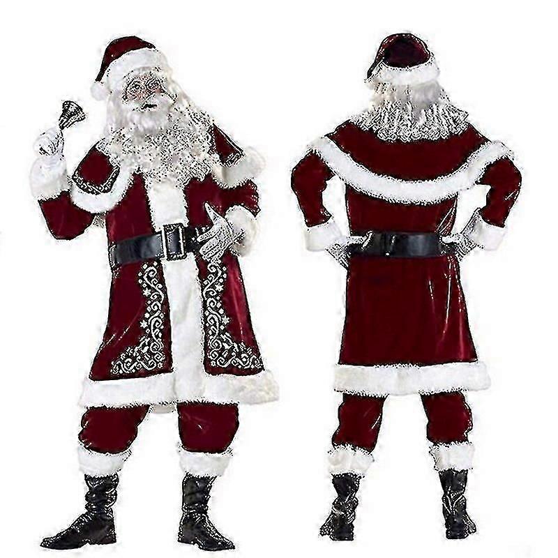 Santa Claus Suit Adult Christmas Cosplay Costume Red Deluxe Velvet Fancy_h BSSM
