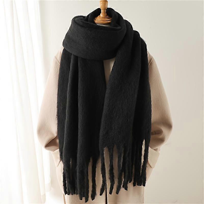 Simple Basic Monochrome Chunky Scarf Imitation Cashmere Thickened Soft Warm Tassel Long Scarf Autumn Winter Coldproof Versatile Neck Protection Scarf