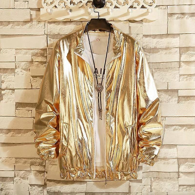 2025 Spring Jacket Men Students Bright Jacket Silver Gold Jacket Men Loose Tops