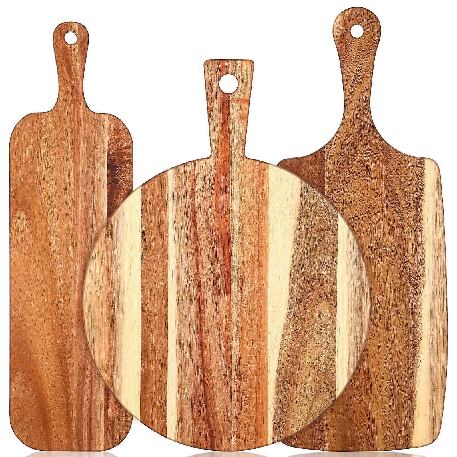 3 Pcs Acacia Wood Cutting Board Set, Chopping and Charcuterie Boards, 16x12 in, 17x7 in, 16x4.7 in Sizes