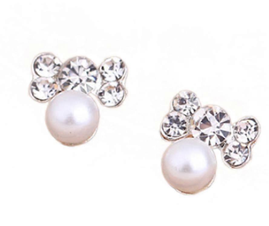 (Bow with Diamonds)Korean Style Bow Stud Earrings