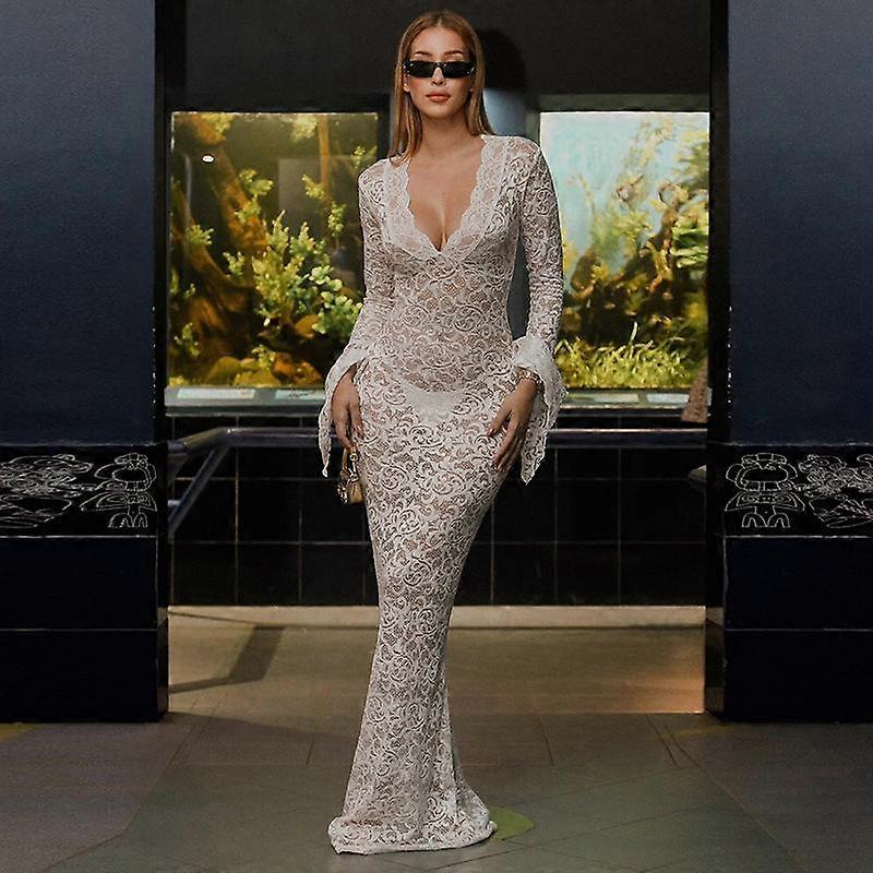 Long sleeve lace see-through dress