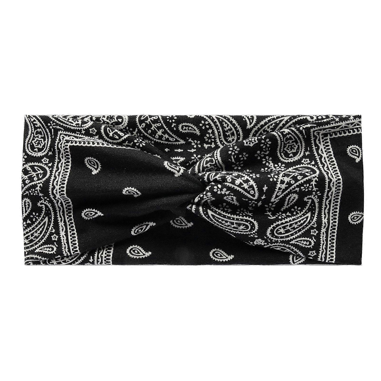 Yoga Sports Headband Bohemia Style Elastic Non-Slip Wide Yoga Workout Running Headband Knot Design Retro Printing Elastic Band