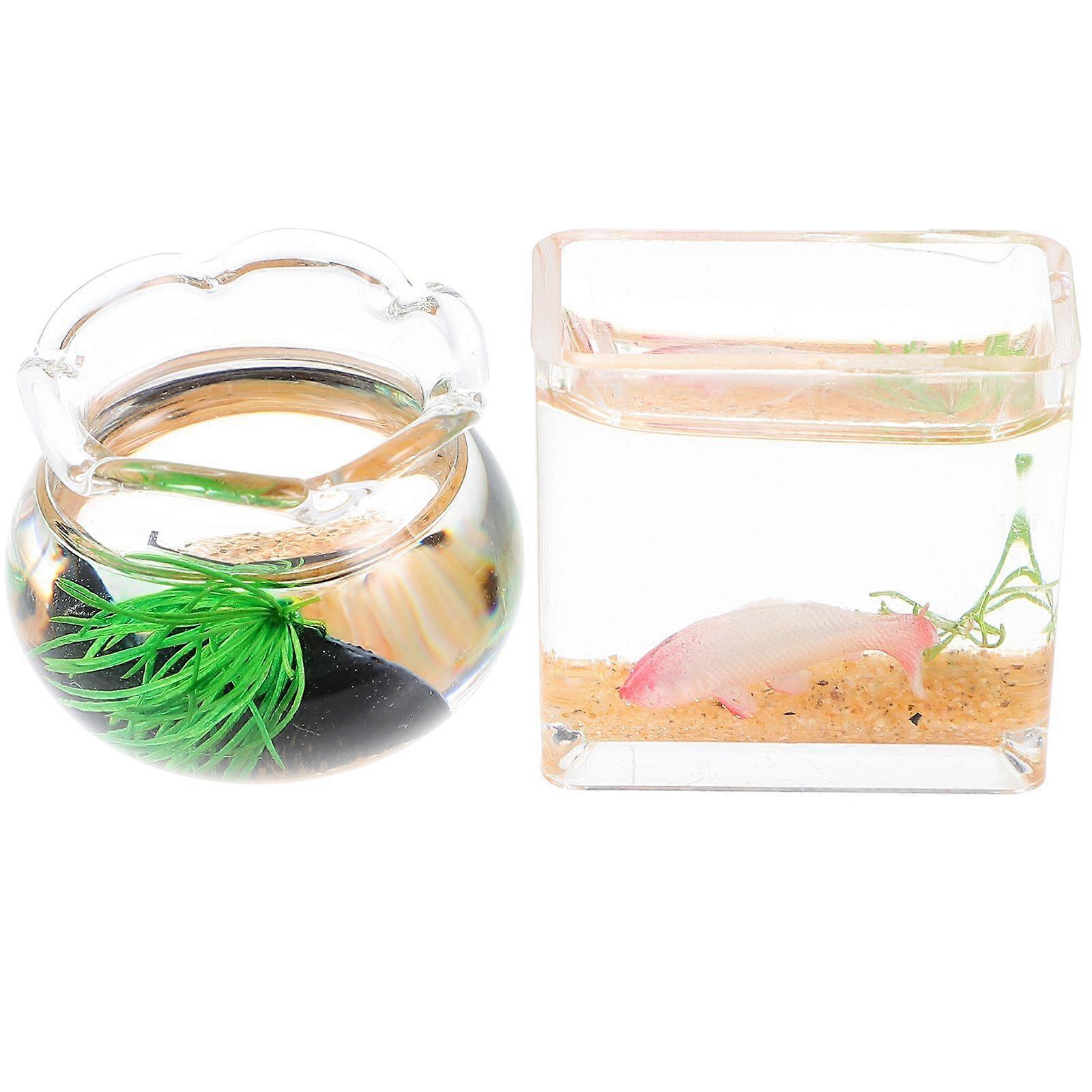 2pcs Miniature Fish Bowl Fish Tank Mini House Accessory Doll House Decoration