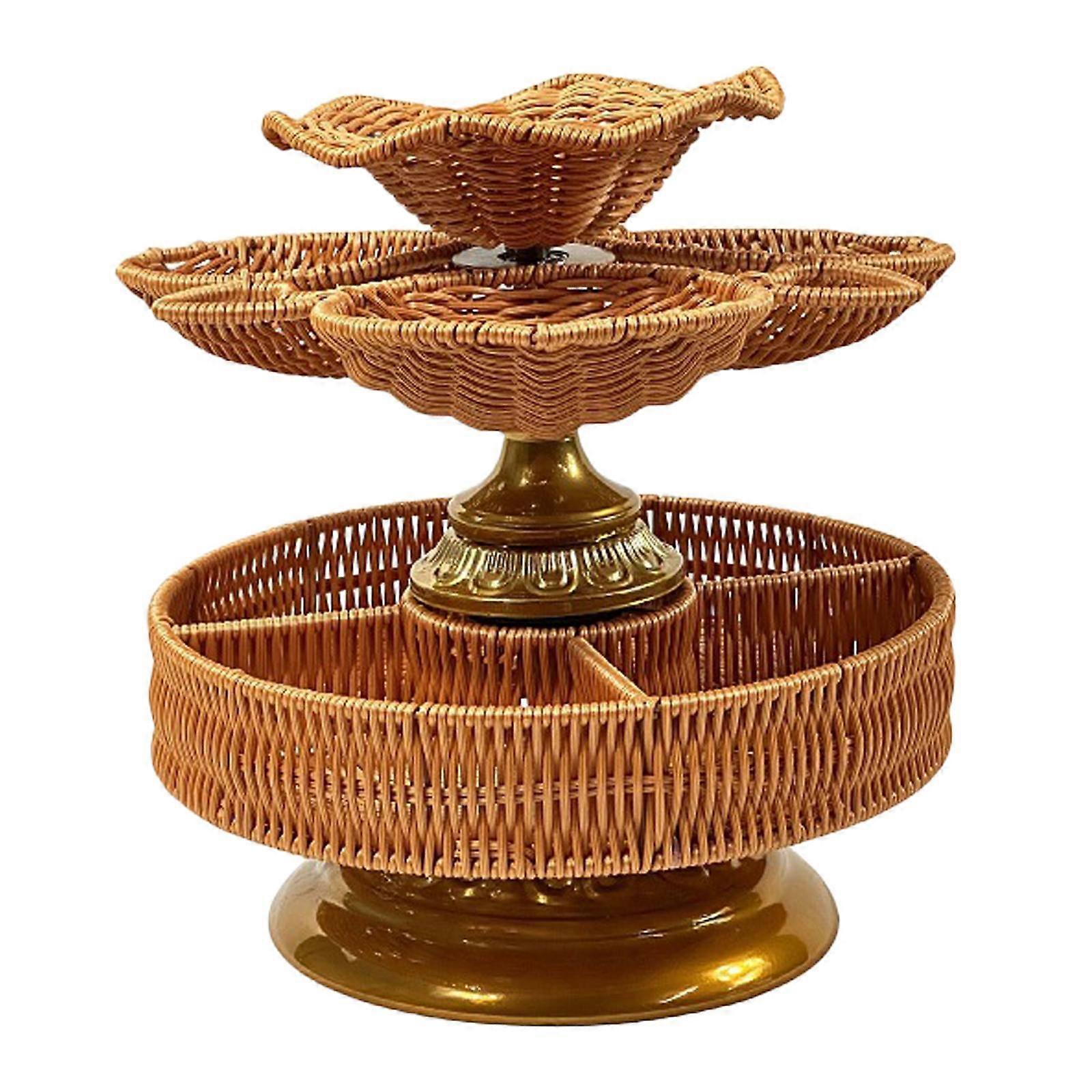Hand Woven Serving Tray Multi Layer Platter for Picnic Party Dining Room