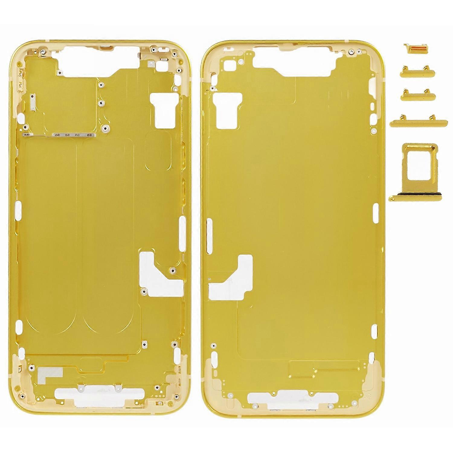 For iPhone 14 Middle Plate Frame+Side Buttons Replacement (without Logo)-Yellow
