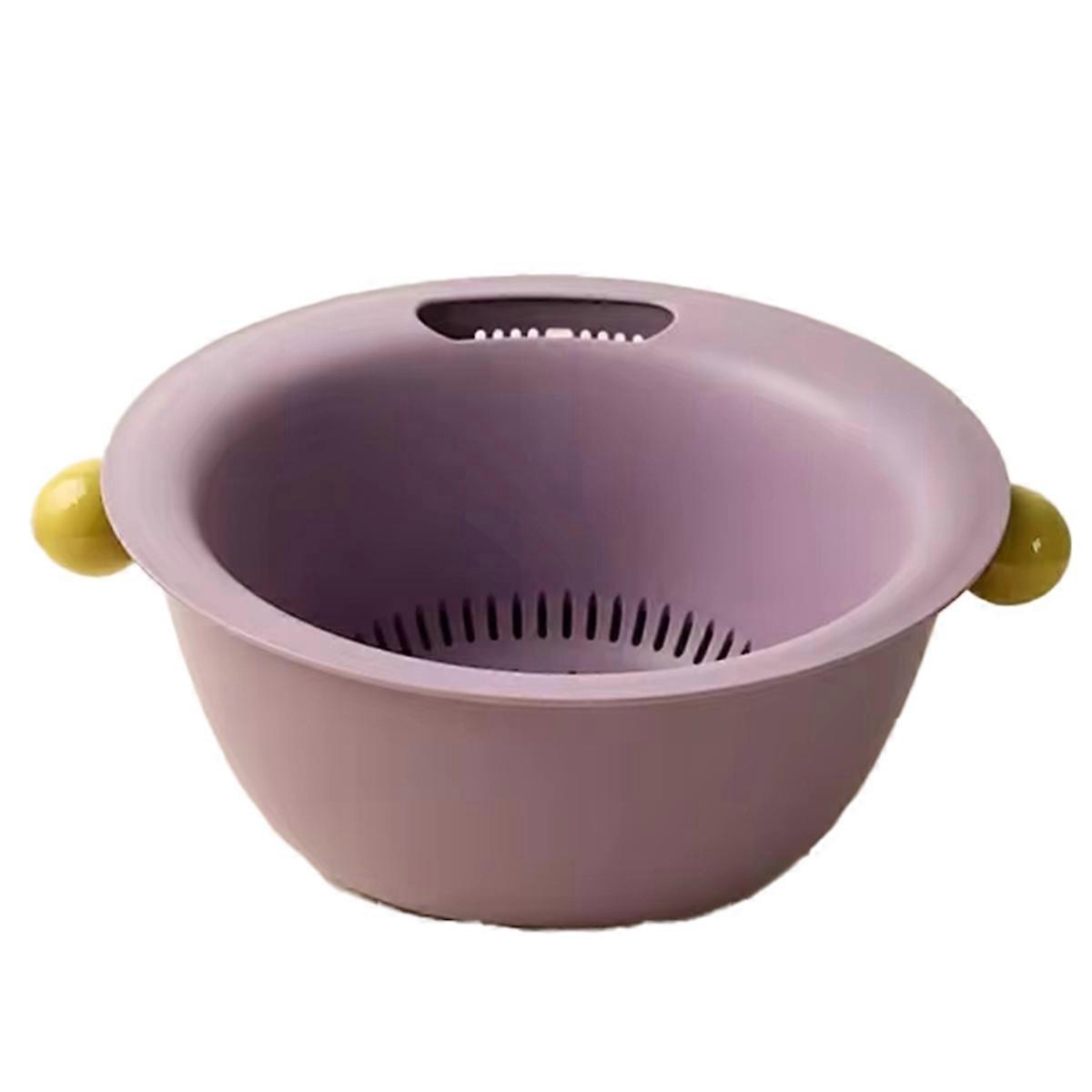 Multifunctional Double Layer Vegetable and Fruit Washing Basket,Cute Round Solid Color Design,Thick