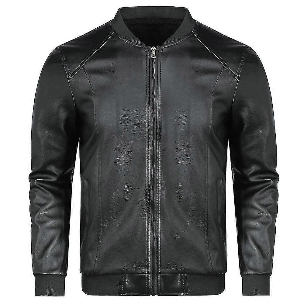 Herren Winter Rundhalsausschnitt Plüsch gefütterte Lederjacke mit Reißverschluss