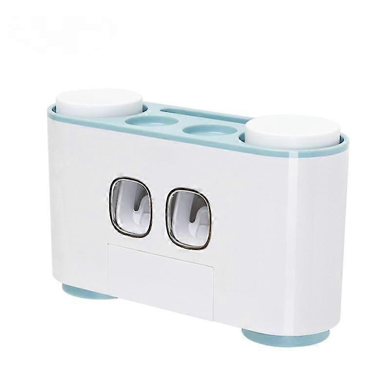 Automatic Toothpaste Squeezer Happy Home Toiletries Set For Four Creative Toothbrush Holder Wall Mounted Without Holes (scandinavian Blue)