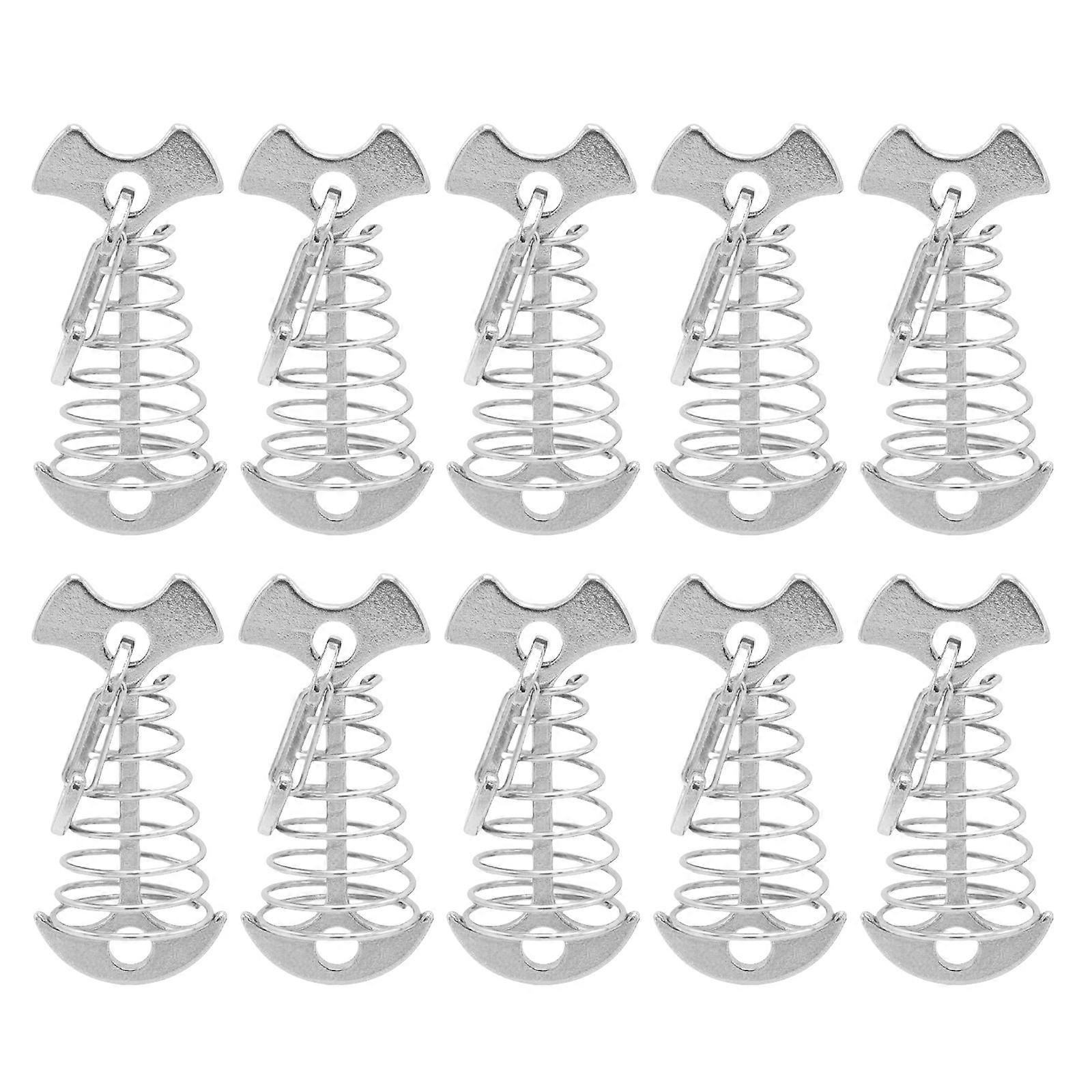 10Pcs Tavole Da Tavola Tenda Pali Ancore A Molla Antivento Ancore A Lisca di Pesce Ancore Peg A Lisca di Pesce Guyline Cord Adjuster argento