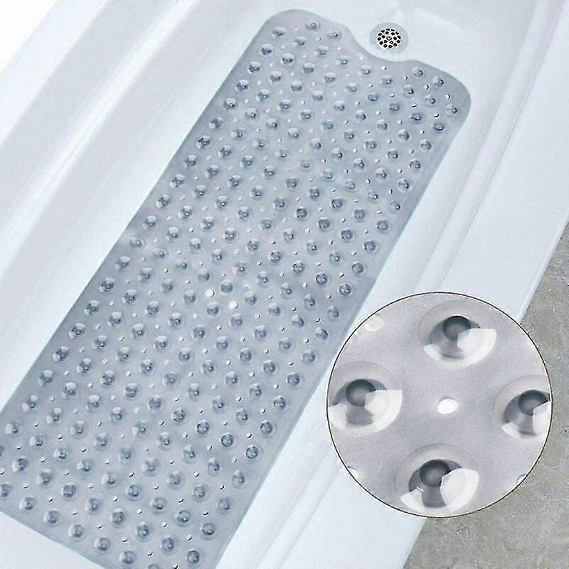 Bath Mat Shower Tub Non-Slip Machine Washable Extra Long Bathtub Bathroom Mat With Suction Cup (40 x 100 CM Grey)