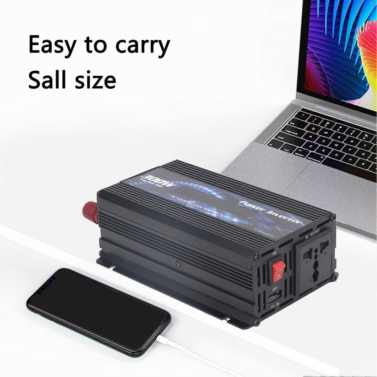 300W Power DC 12V to AC Inverter Charger Adapter Car Plug Converter with 2.0A USB Port Cooling Fan and LCD Display