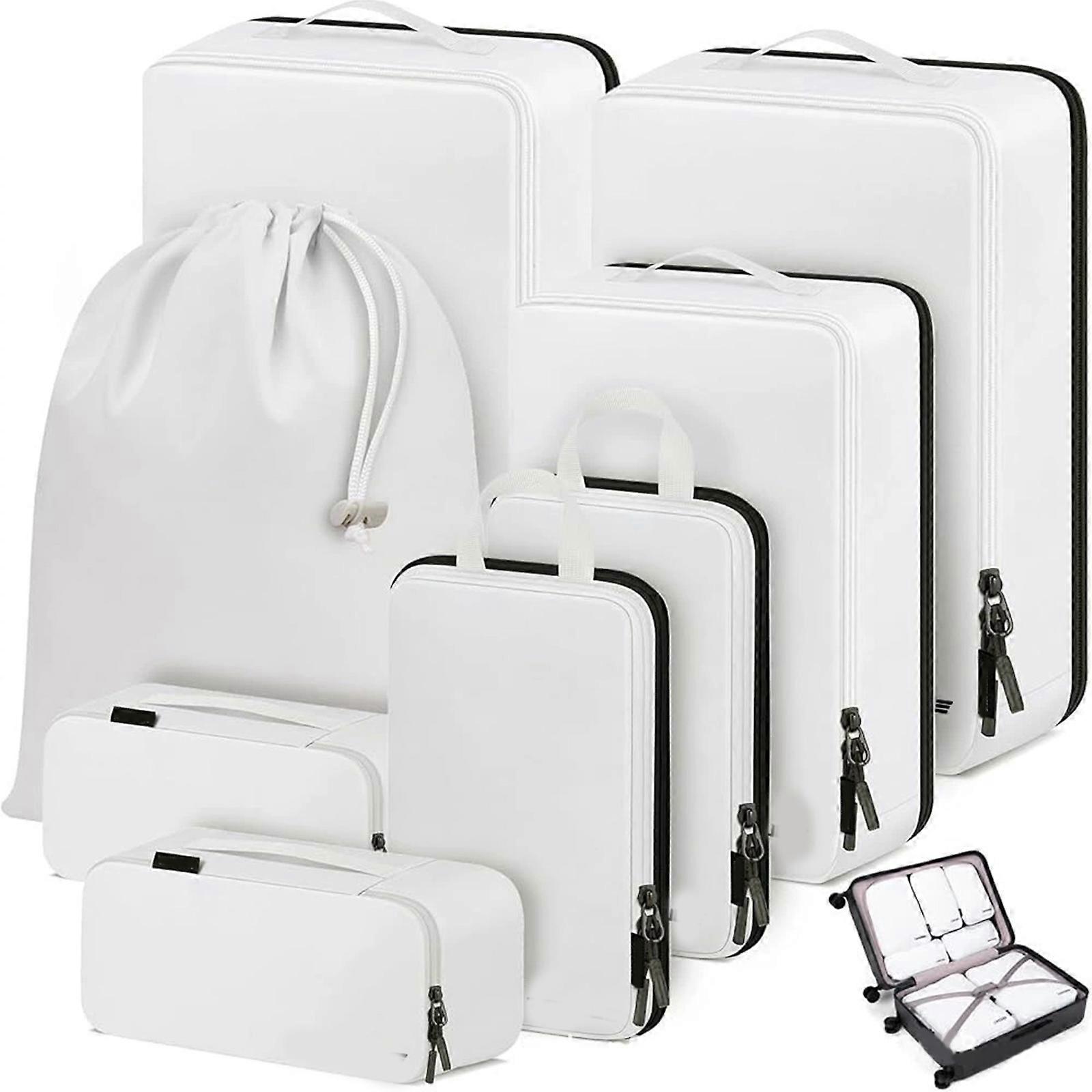 10pcs Expandable Compression Packing Cubes for Travel Handheld Organizers Bags for Efficient Clothes Storage Solution White