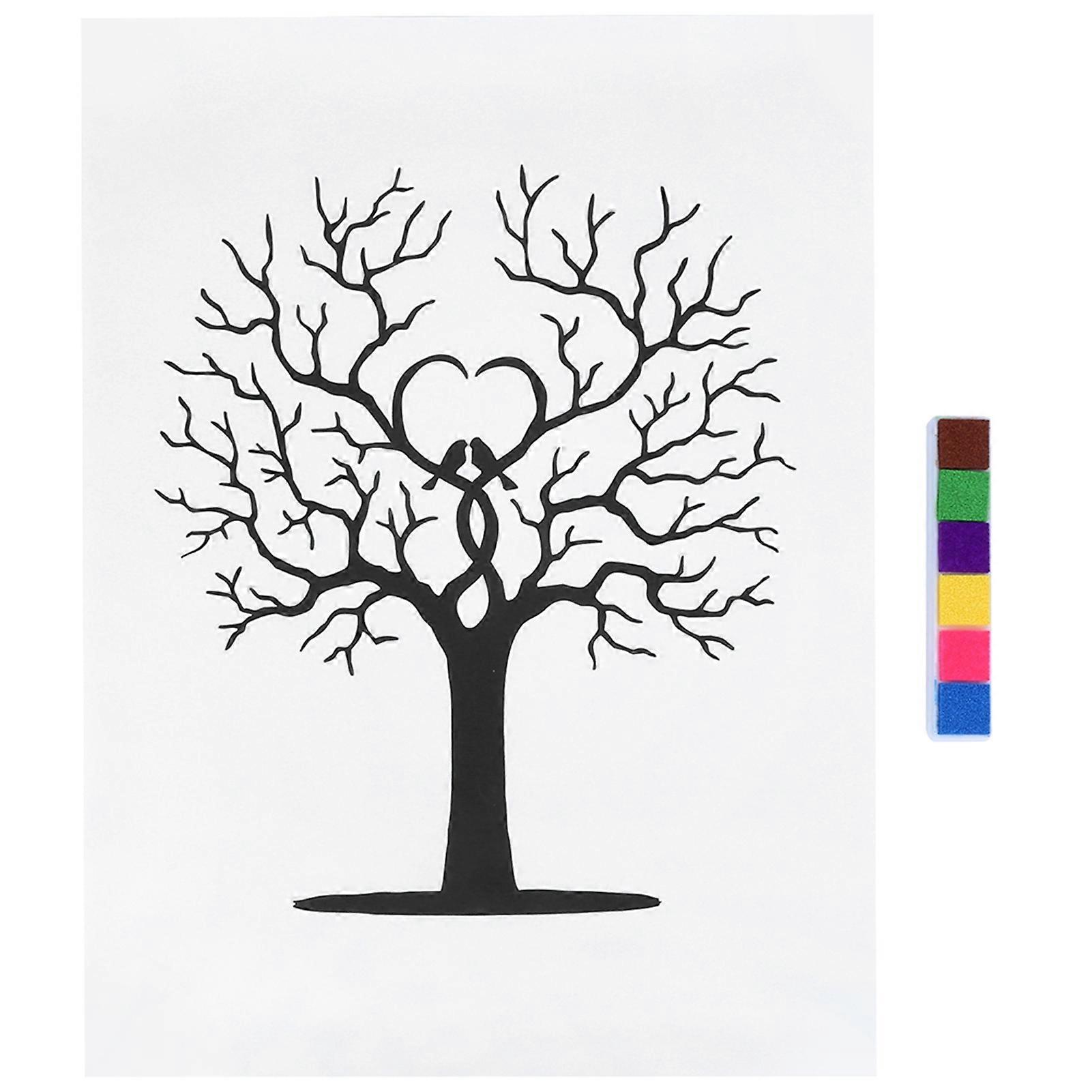 DIY Fingerprint Tree Guest Signature Book Canvas Painting with Fingerprints
