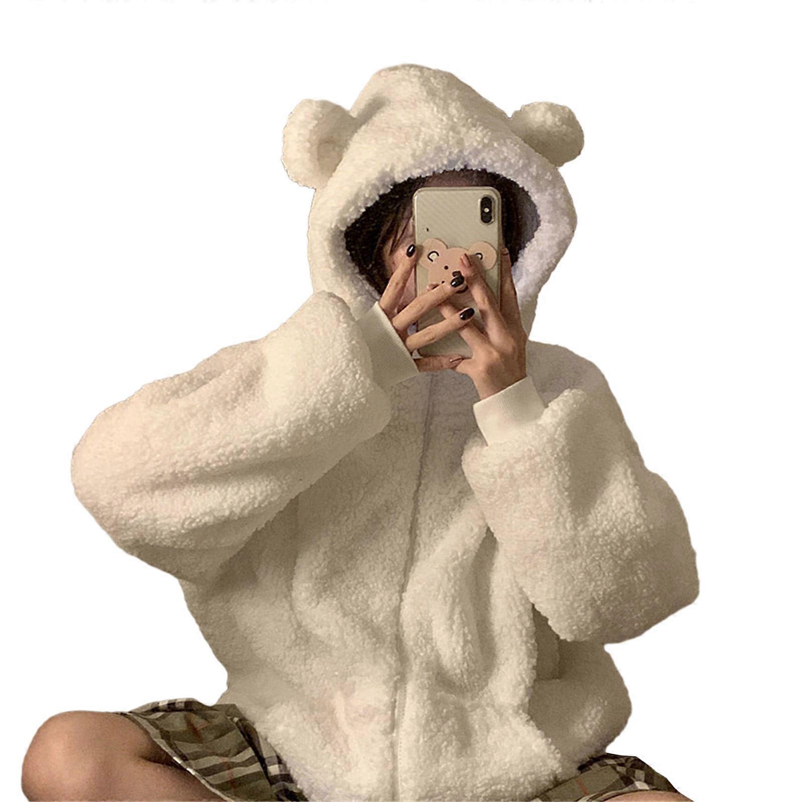 Getadme Women Zipper Jackets Harajuku Oversized Hoodies Korean Streetwear Faux Lamb Fleece Winter Stripe Coats Casual Outerwear