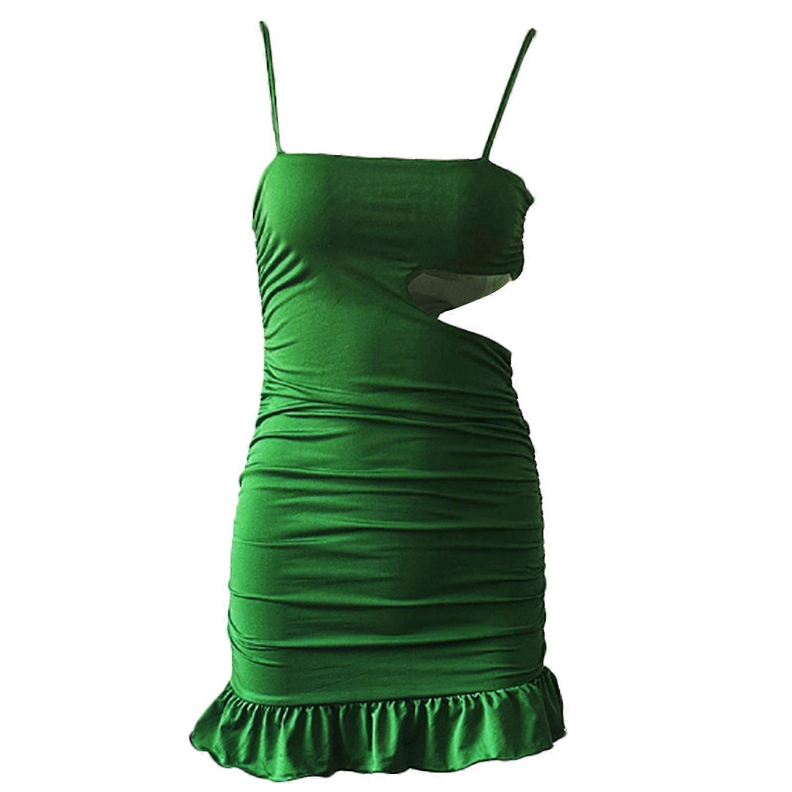 Women Spaghetti Strap Backless Ruched Bodycon Mini Cami Dress Solid Color  Sexy Cut Out Ruffle Ruched Package Hip Dresses Green M | Fruugo CZ
