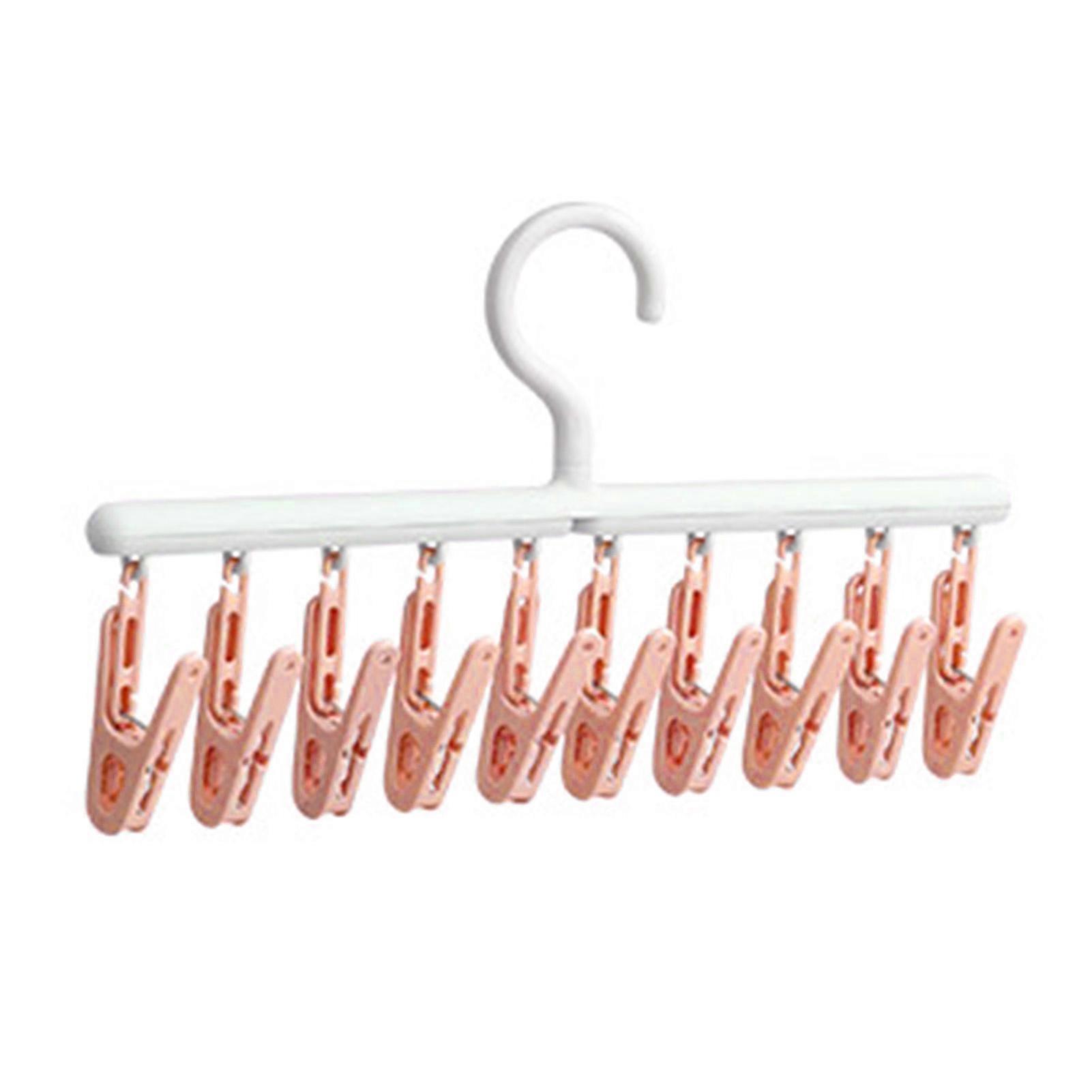 Multi-Functional Socks Drying Rack with Rotatable Design 18 Pegs Sturdy Space-Saving Dormitory Hanging Hanger Pink and White Durable Plastic for Under