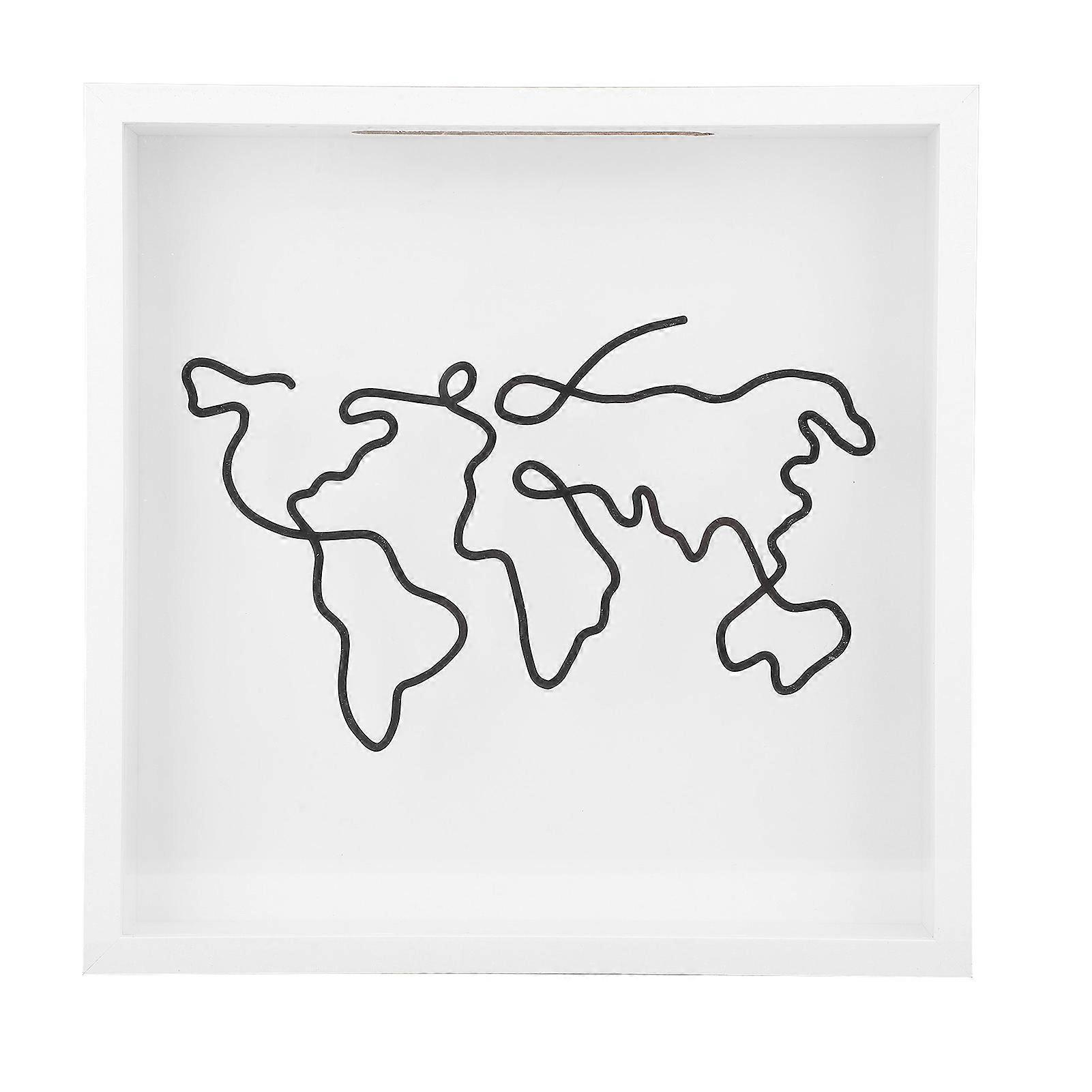 Adventure Archive Box White Frame Ticket Holder Travel Memory Storage Box with Slot Coin Bank Box Map Style