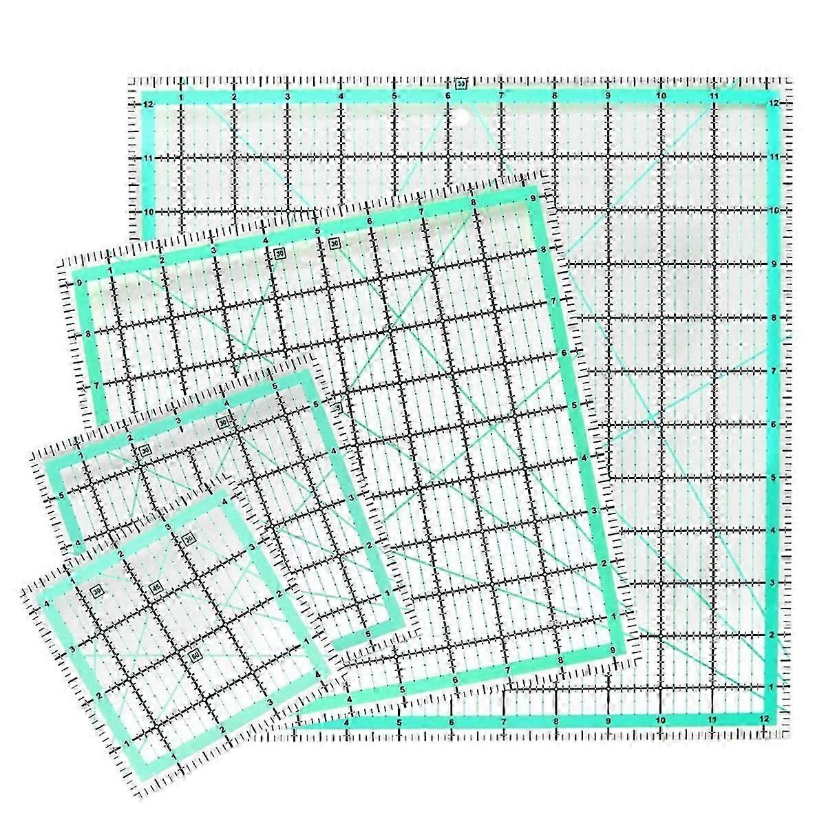 4PCS Square Quilting Ruler (12.5/9.5/6/4.5Inch) Sewing Acrylic Ruler Anti-Slip Ruler DIY Quilting T