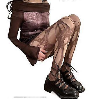 Women Japanese Sexy Sheer Fishnet Mesh Pantyhose Goth Irregular Distressed Hole Tights Bottoming Leggings Stockings  White