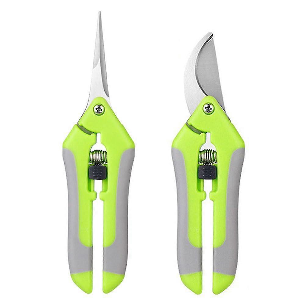 Gardening Shears Set - 2Pcs Curved and Straight Pruning Shears, Ultra Sharp Stainless Steel Scissors, Duo-Colored Design