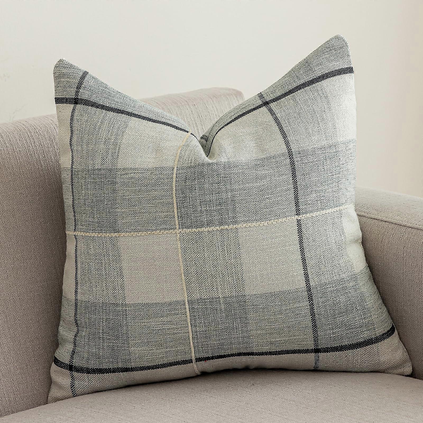 Rustic Cage Cotton Linen Decorative Pillow Case Embroidered Square Pillow Case Sofa Bedroom Pillow Case For Sofa (Gray White Square, 24 'X24')