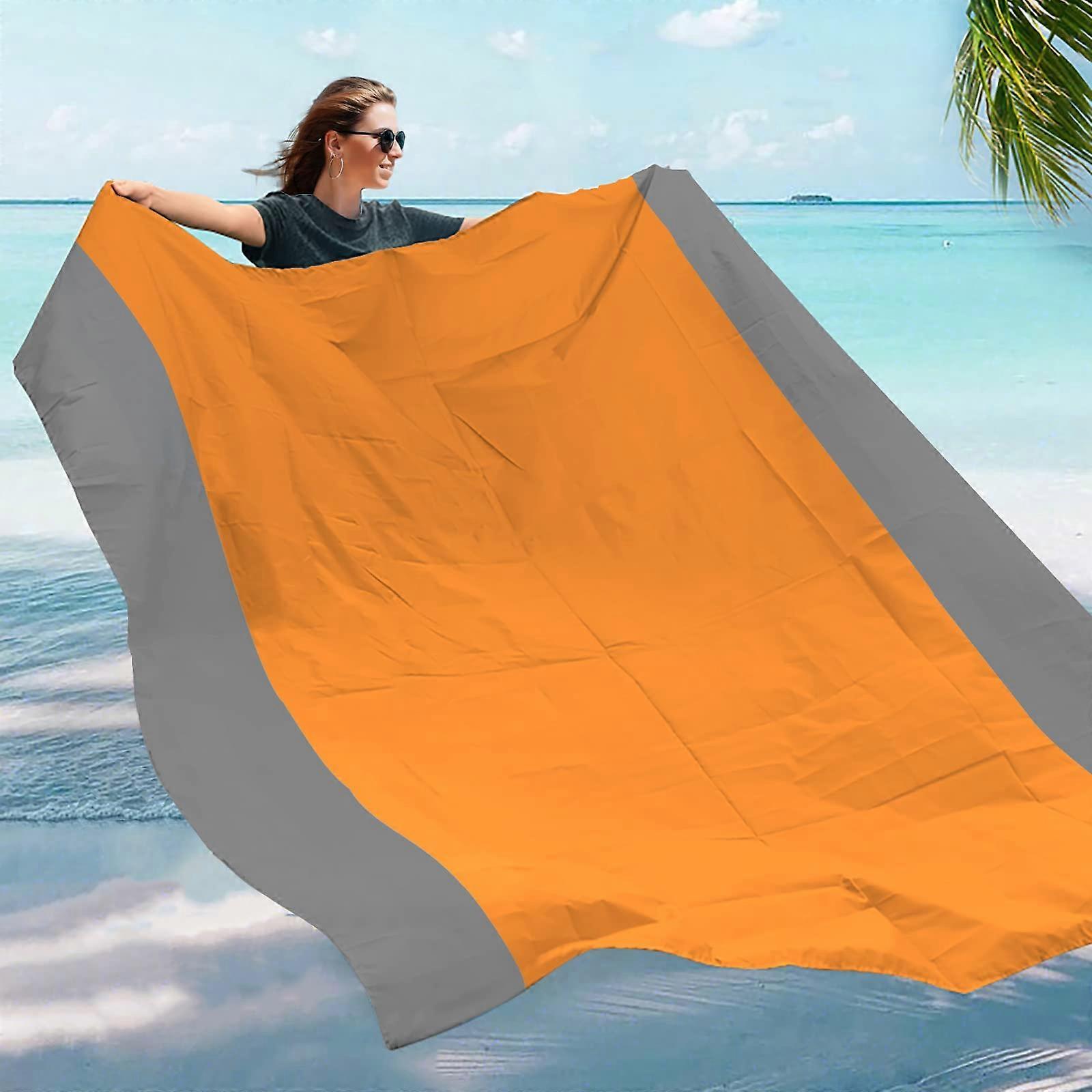 Orange Beach Blanket - Large Waterproof Boy Beach Mat for Travel, Camping, and Outdoor Use - L-Orange