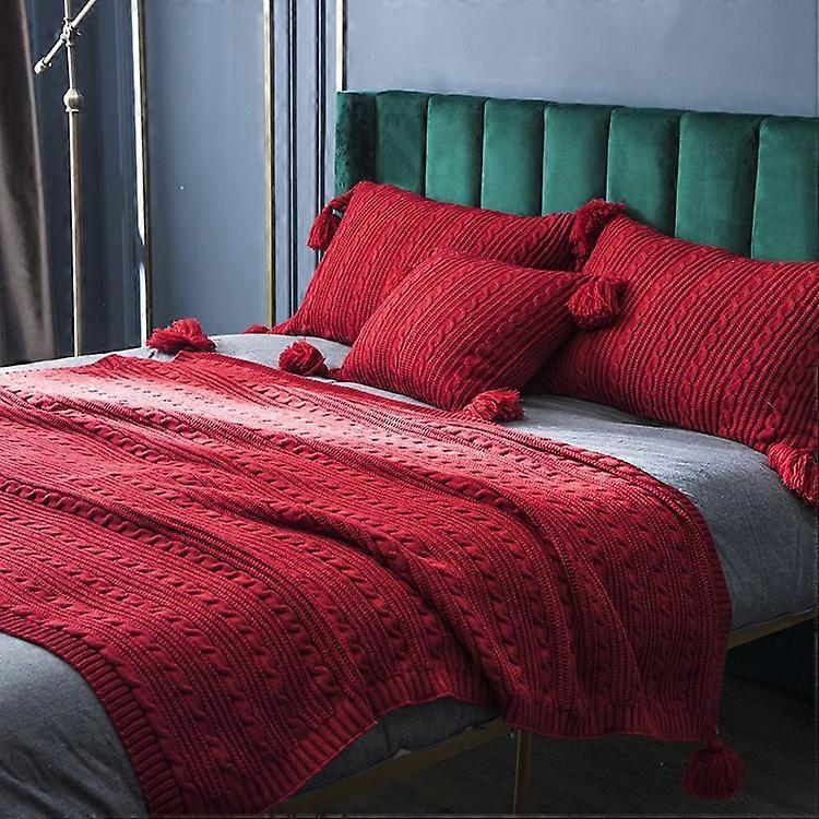 Strikket tæppe Hjem Casual Sjal Pudebetræk Dragt Uden Kerne (Rødvin)