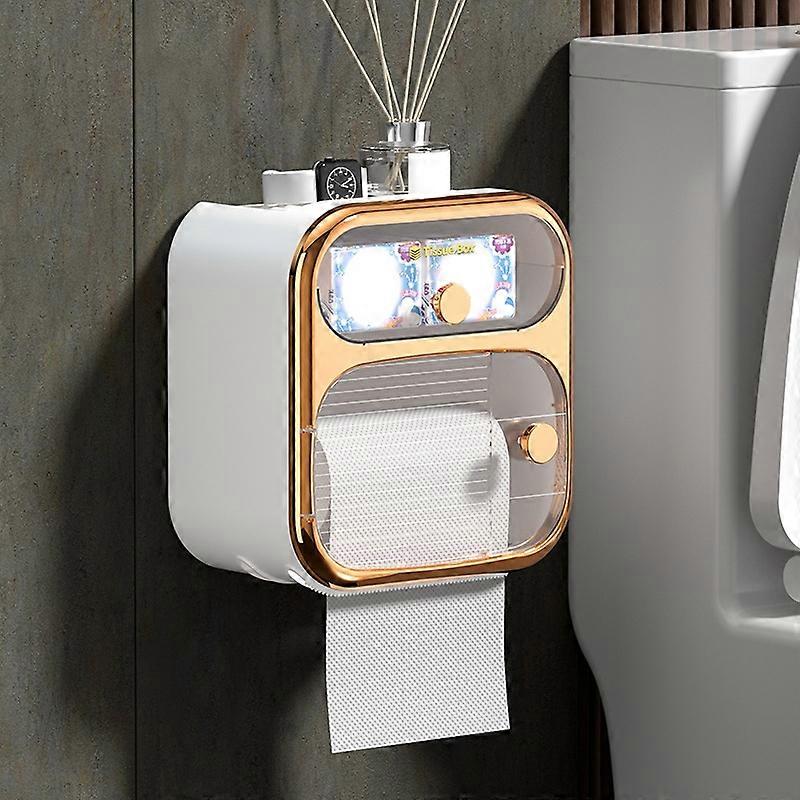 Bathroom Wall Mounted Waterproof Shelf Tissue Box, Color: Luxury Double Layer (White)