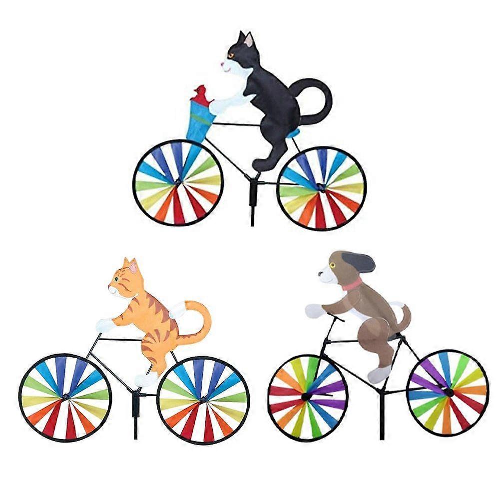Cat and Dog Riding Cartoon Model Windmill Bicycle Windmill Pole