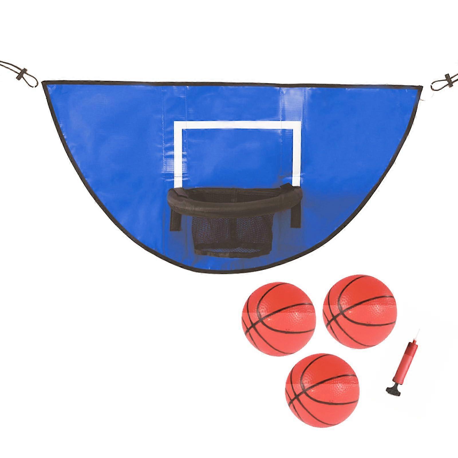 Trampoline Basketball Hoop Attachment with 3 Mini Basketballs and Pump, Adjustable Cinch Cords for All Trampolines
