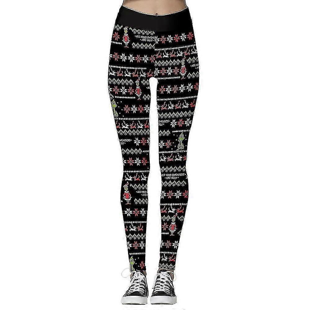 Kvinnor Jul Grinchen Snöflinga Tryckt Hög Midja Leggings Byxor