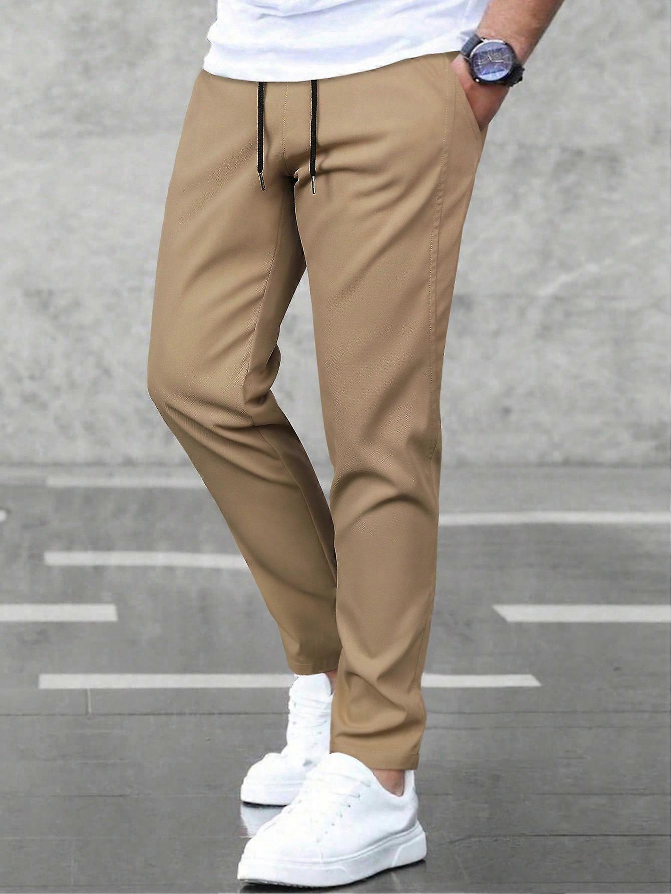 Manfinity Homme Män Solid Slant Pocket Dragsko Midja Byxor Vanligt arbete Lång Avsmalnande Byxor Byxor För Make Pojkvän Gåvor