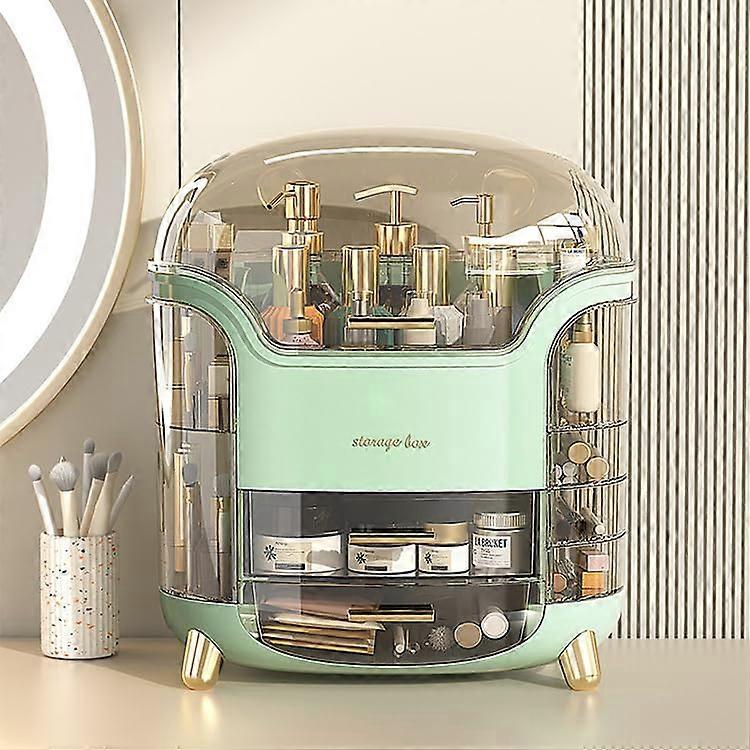 Professional Makeup Organizer Box and Cosmetic Display Case, Large Vanity Storage, Rotating DrawersGreen