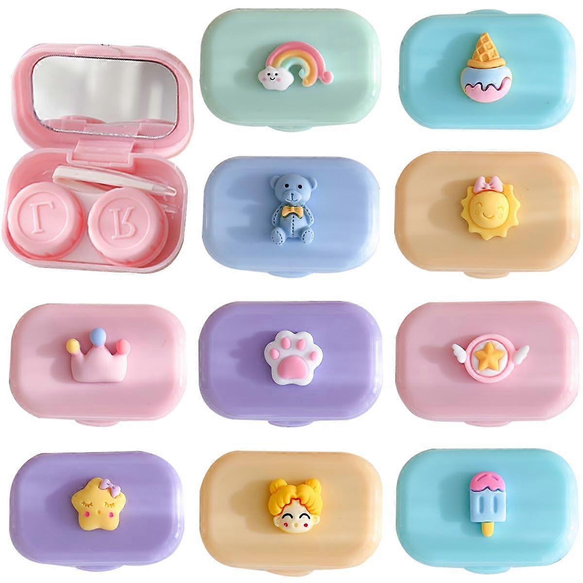 10Pcs Mini Contact Lens Case Travel Box with Mirror Tweezers Remover Tool