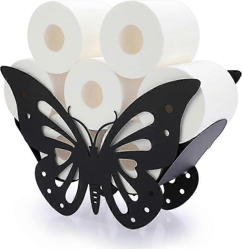 金属製トイレットペーパーロールホルダー、マットブラックバタフライデザイン、バスルーム用自立型または壁掛け金具、家庭用収納