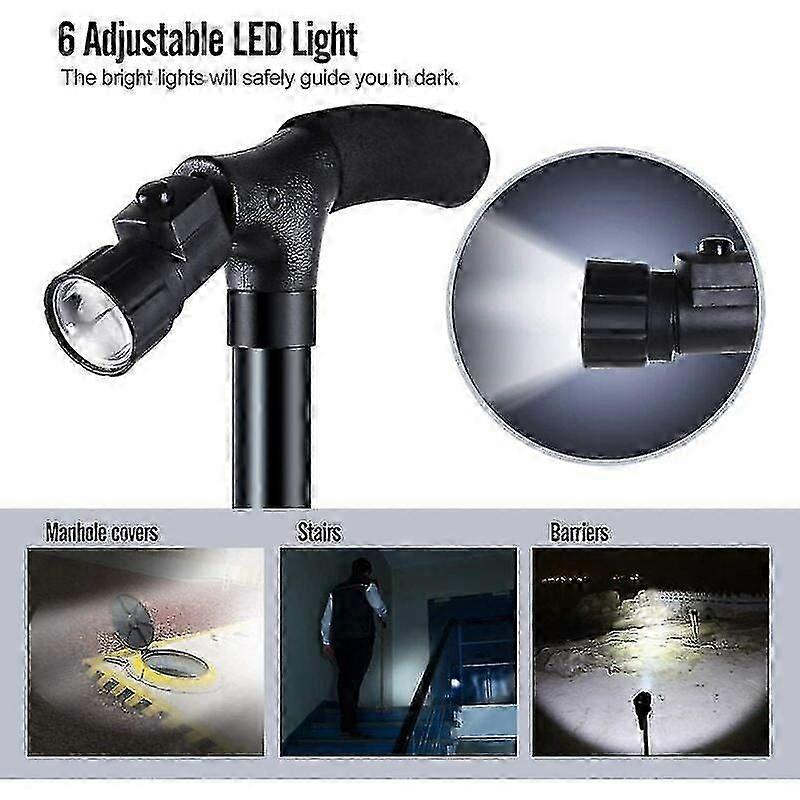 Folding Walking Rod With Led Light, Adjustable Height Foldable Walking Stick For The Elderly, Foldable And Portable -