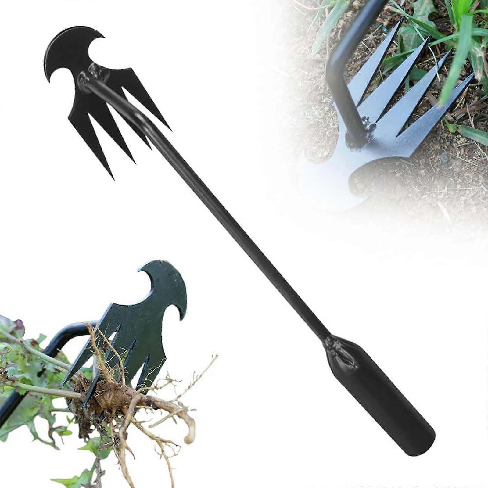 Weed Puller Tool with Long Handle, 4 Teeth Manganese Steel Garden Weeding Tool for Efficient Weed Removal