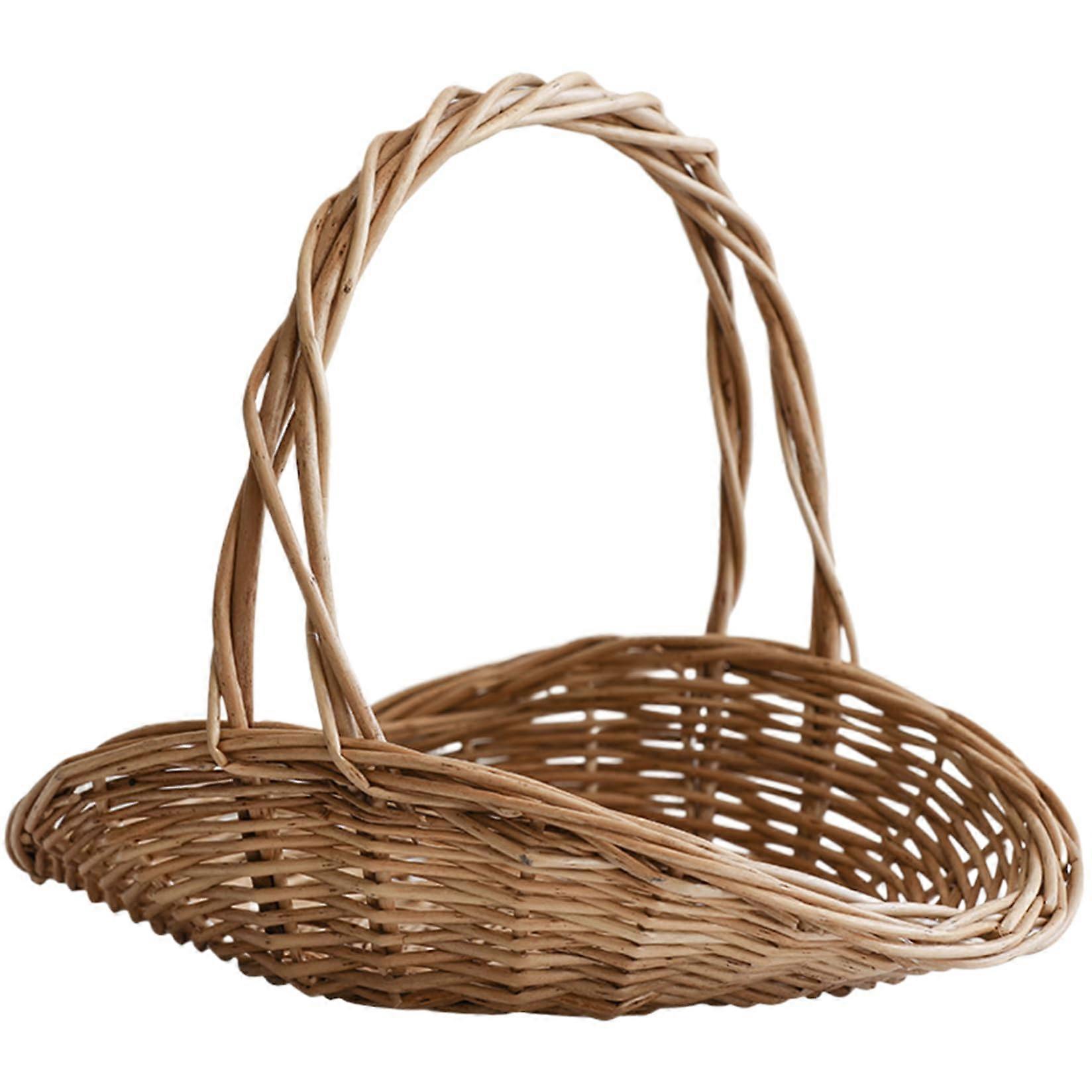 Wicker Picnic Basket With Handle for Flower Gathering and Storage, 11x9.1x9.5 Inches, Easter Organization, Natural Material
